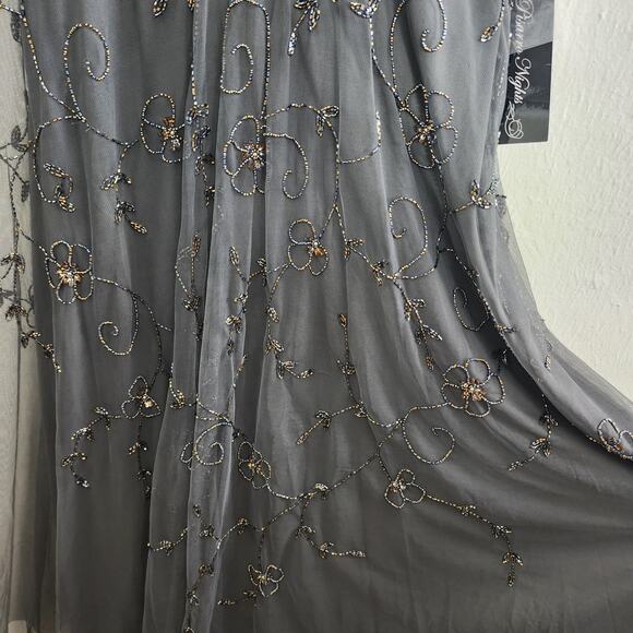 NWT Pisarro Nights Beaded Sequin Mesh Gown with Matching Jacket - Grey (Size 10) - Picture 12 of 16